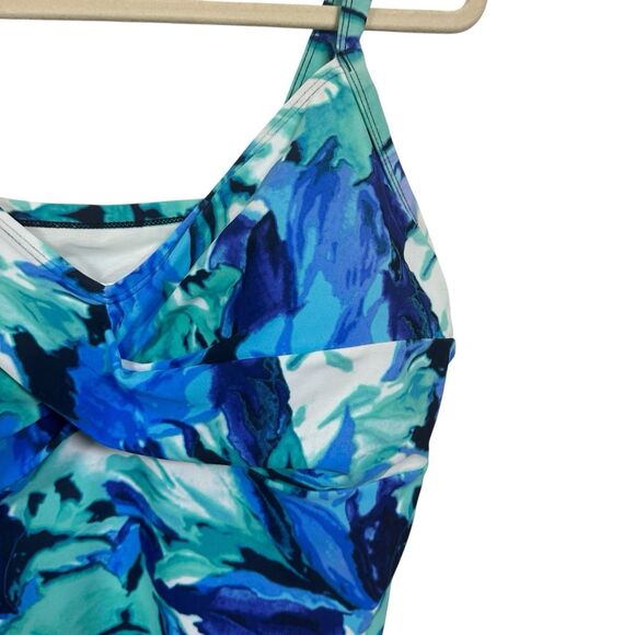 Croft & Barrow Womens Plus 20 W Tankini Swim Top Blue Watercolor Beach Vacation - Picture 4 of 7